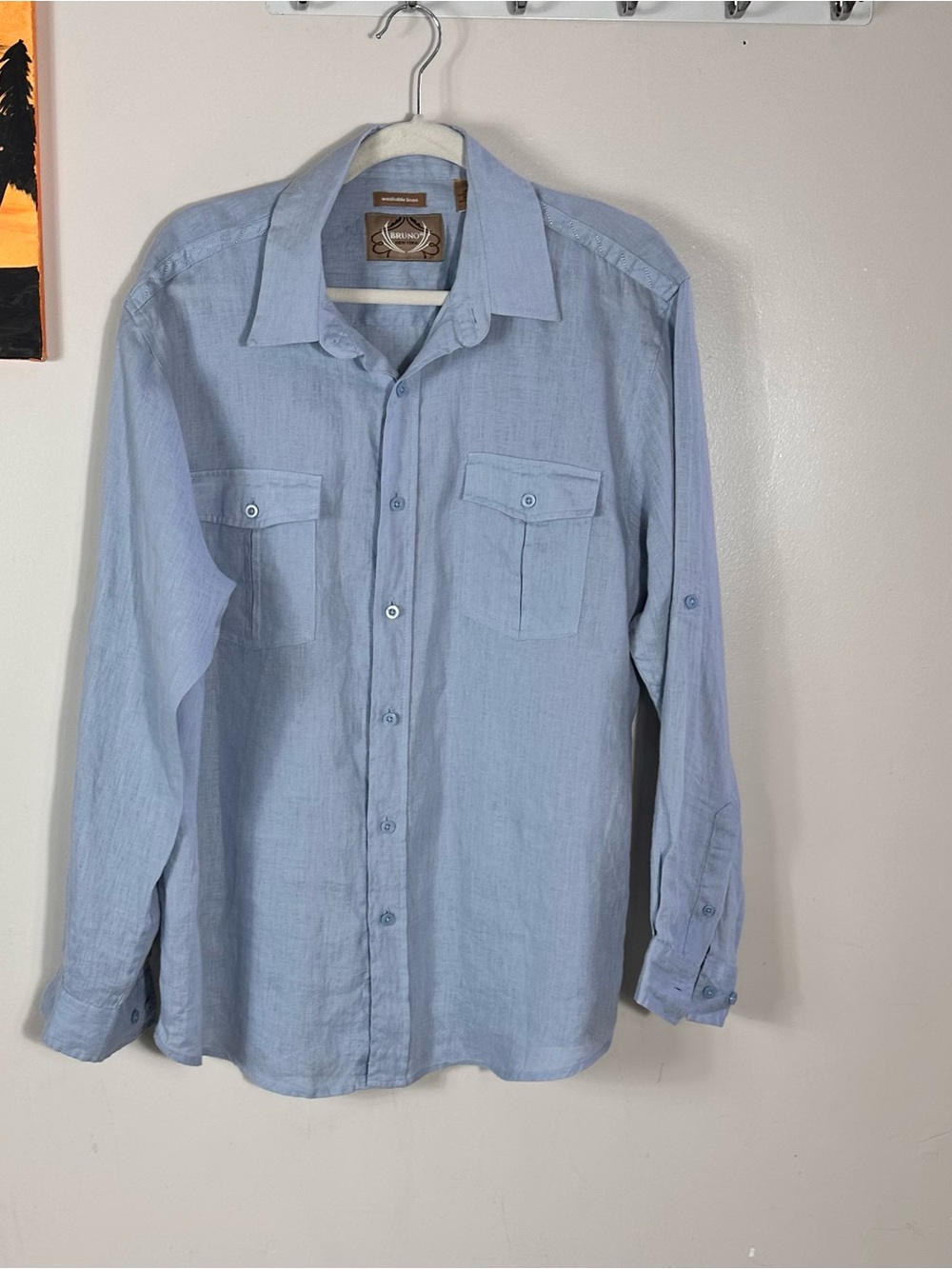 BRUNO Men's Light Blue Casual Button-Down Shirt with Chest Pockets